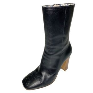 Gucci Quentin GG Cap Toe Ankle Boot EU 37 US 7 Black Leather Block High Heels